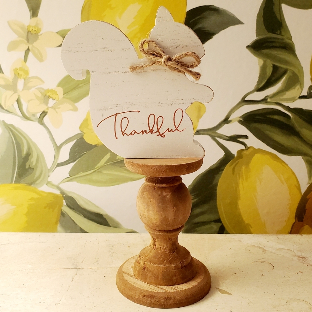 Thankful Squirrel Wooden Decor